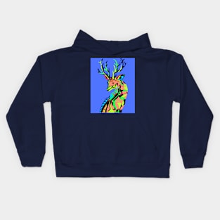 blue kitsch deer venado in mexican patterns ecopop art Kids Hoodie